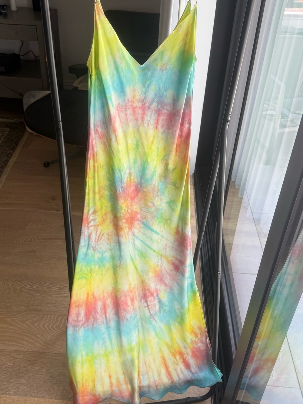 DANNIJO Silk Slip Dress in Yellow, Blue & Pink